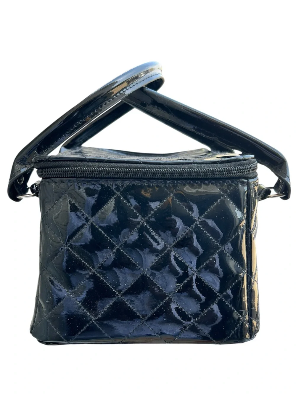 Caboodles Black Quilted Patent Cosmetic Train Case
